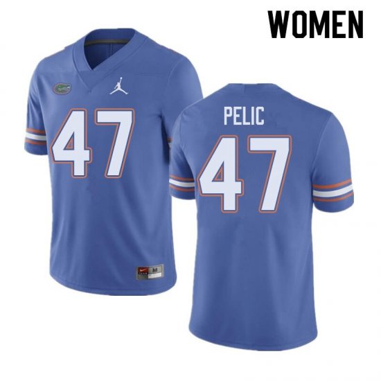 Women's Florida Gators #47 Justin Pelic NCAA Jordan Brand Blue Authentic Stitched College Football Jersey HEG1662IK